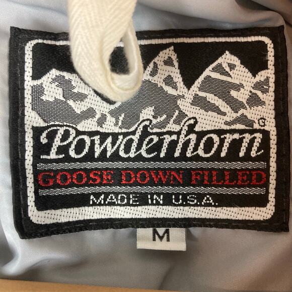 VTG Powderhorn Goose Down Jacket Mens M Blue Gray Colorblock Mountains Snow USA - Picture 9 of 16